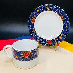 Vintage 90s Sakura Celestial Ironstone Flat Cup Saucer INDIVIDUAL SET: Moon Star